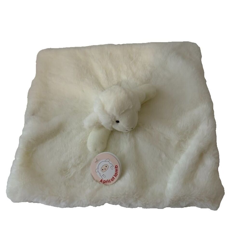 Apricot Lamb Plush Lovey Blanket Baby White Soft 13" Square NWT